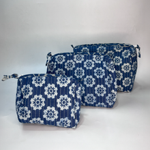 Load image into Gallery viewer, Floral Indigo Toiletry Bag - Set of 3