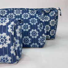 Load image into Gallery viewer, Floral Indigo Toiletry Bag - Set of 3