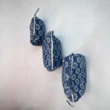 Load image into Gallery viewer, Floral Indigo Toiletry Bag - Set of 3