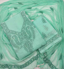 Load image into Gallery viewer, Cotton Sea Green Unstitched Chikankari Suit set