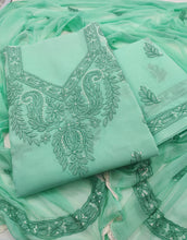 Load image into Gallery viewer, Cotton Sea Green Unstitched Chikankari Suit set
