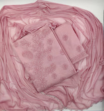 Load image into Gallery viewer, Cotton Flamingo Pink Unstitched Chikankari Suit Set
