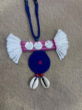 Load image into Gallery viewer, White &amp; Blue handmade beaded neck piece
