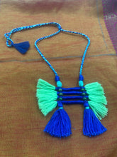 Load image into Gallery viewer, Blue and green tasseled neck piece
