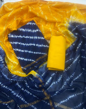 Load image into Gallery viewer, Navy & Golden color Laheriya Chanderi suit with Chanderi dupatta