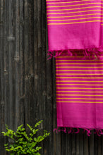 Load image into Gallery viewer, Bahaar Bougainvillea Magenta Golden-Striped Handwoven Silk Dupatta

