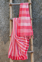 Load image into Gallery viewer, Red &amp; White Cherry Checkered Bhagalpuri Cotton Saree
