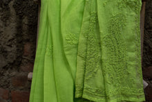 Load image into Gallery viewer, Nawaab Parrot Green Keri Buta Chikankari Sarees
