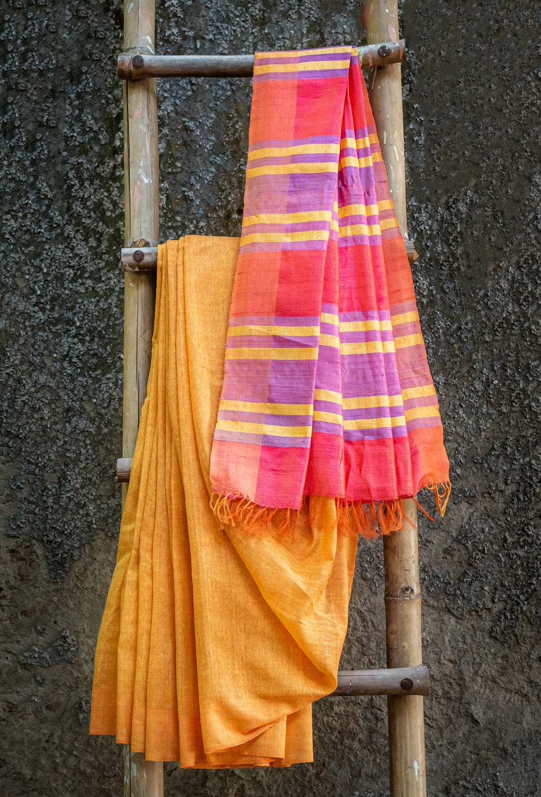 Amber & Red Bhagalpuri Cotton-Silk Saree
