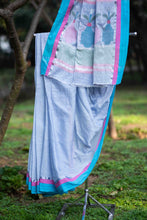 Load image into Gallery viewer, Saanjh Blue Fulia Cotton Saree
