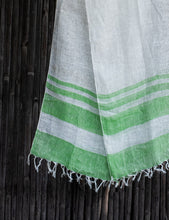 Load image into Gallery viewer, Comfy Cools White Green-Striped Linen Stole
