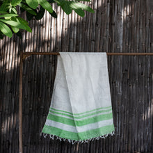 Load image into Gallery viewer, Comfy Cools White Green-Striped Linen Stole
