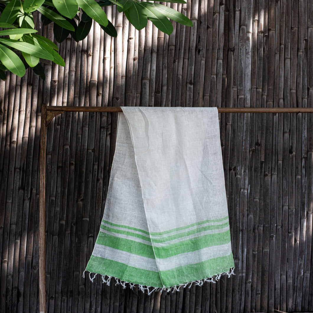 Comfy Cools White Green-Striped Linen Stole