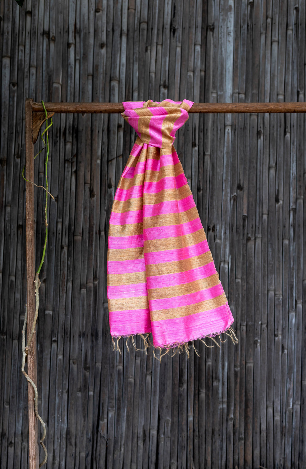 Chamakdhaari Pink & Golden Beige Bhagalpuri Silk Stole