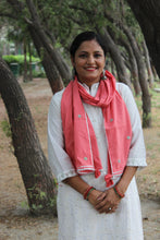 Load image into Gallery viewer, Coral Pink Mirror Work Mul Cotton Stole