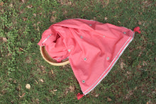 Load image into Gallery viewer, Coral Pink Mirror Work Mul Cotton Stole