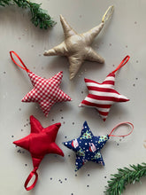 Load image into Gallery viewer, Mini Handmade Christmas Stars- Assorted Hangings ( Set of 5 )