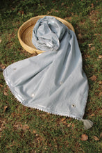 Load image into Gallery viewer, Pastel Blue Mirror Work Mul Cotton Stole