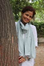 Load image into Gallery viewer, Pastel Blue Mirror Work Mul Cotton Stole