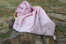 Load image into Gallery viewer, Pastel Pink Mirror Work Mul Cotton Stole