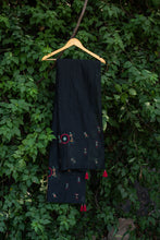 Load image into Gallery viewer, Black Cotton Stole with Warli Tribal Motifs and Applique Work
