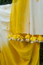 Load image into Gallery viewer, Sukoon Mirrorwork Yellow Mul Cotton Sari
