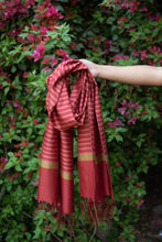 Load image into Gallery viewer, Fall Foliage Scarlet Red Striped Handwoven Silk Stole
