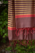 Load image into Gallery viewer, Fall Foliage Striped golden lime Mud Oak  - Handwoven Silk Dupatta
