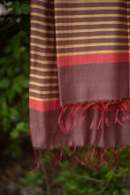 Load image into Gallery viewer, Fall Foliage Striped golden lime Mud Oak - Handwoven Silk Dupatta