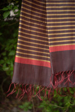 Load image into Gallery viewer, Fall Foliage Striped golden lime Mud Oak  - Handwoven Silk Dupatta
