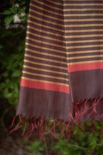 Load image into Gallery viewer, Fall Foliage Striped golden lime Mud Oak - Handwoven Silk Dupatta