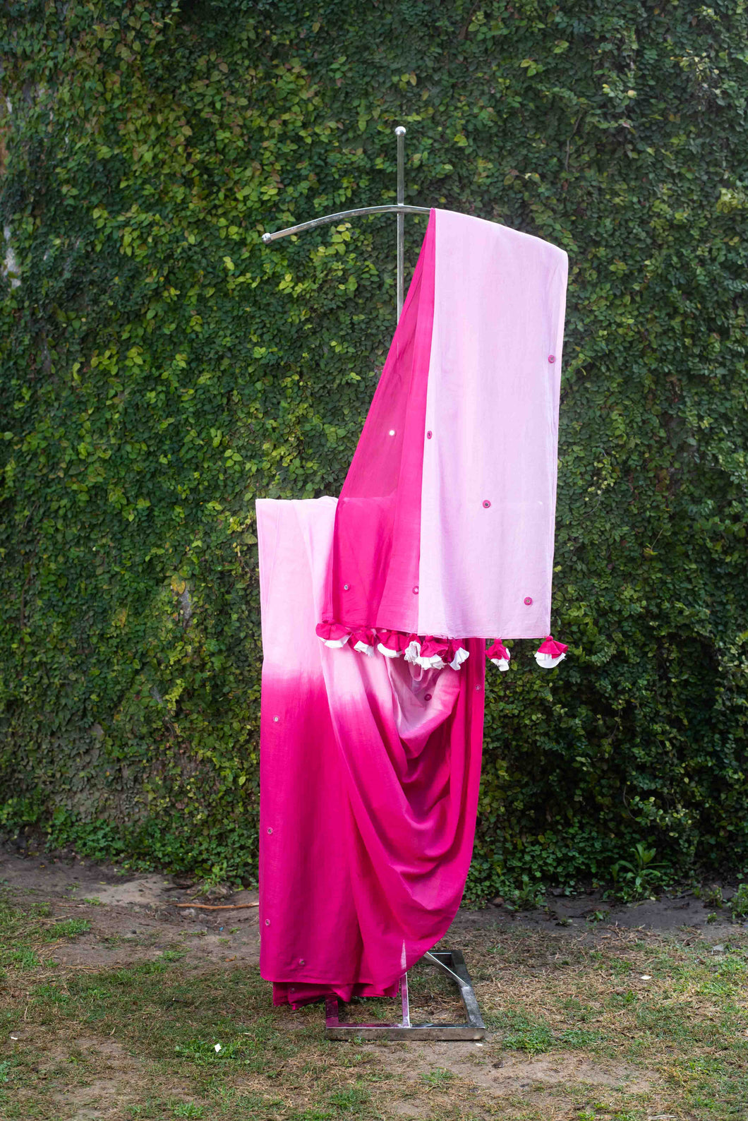 Sukoon Mirrorwork Pink Mul Cotton Sari