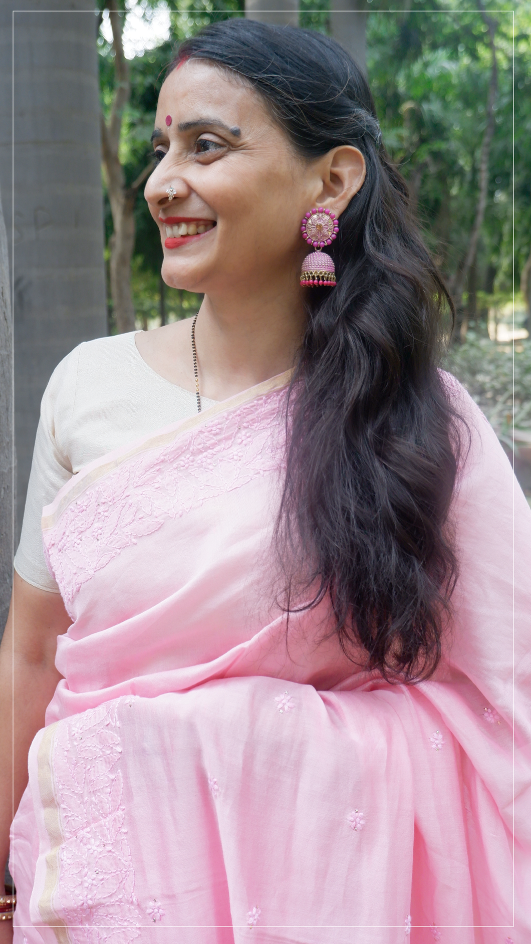 Chikankari - Zari Work Chanderi Saree