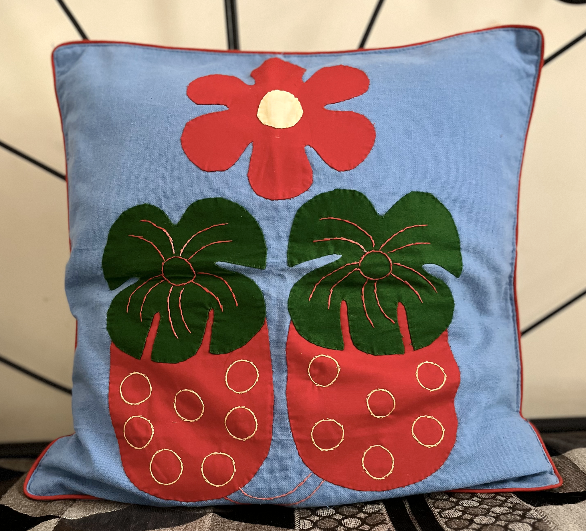 Applique work pineapple cushion cover1