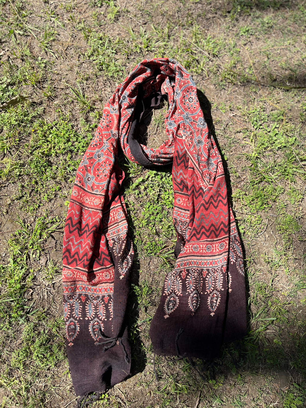 Ajrakh printed slub cotton Dupatta