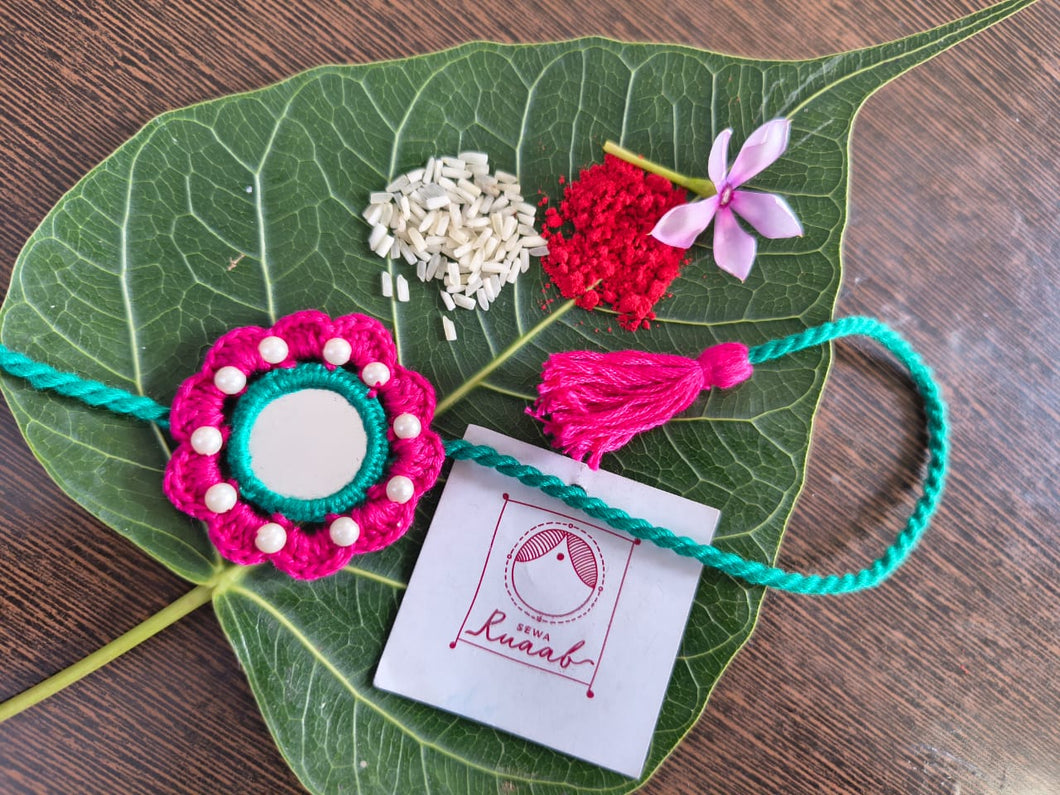 Mirror beads crochet rakhi
