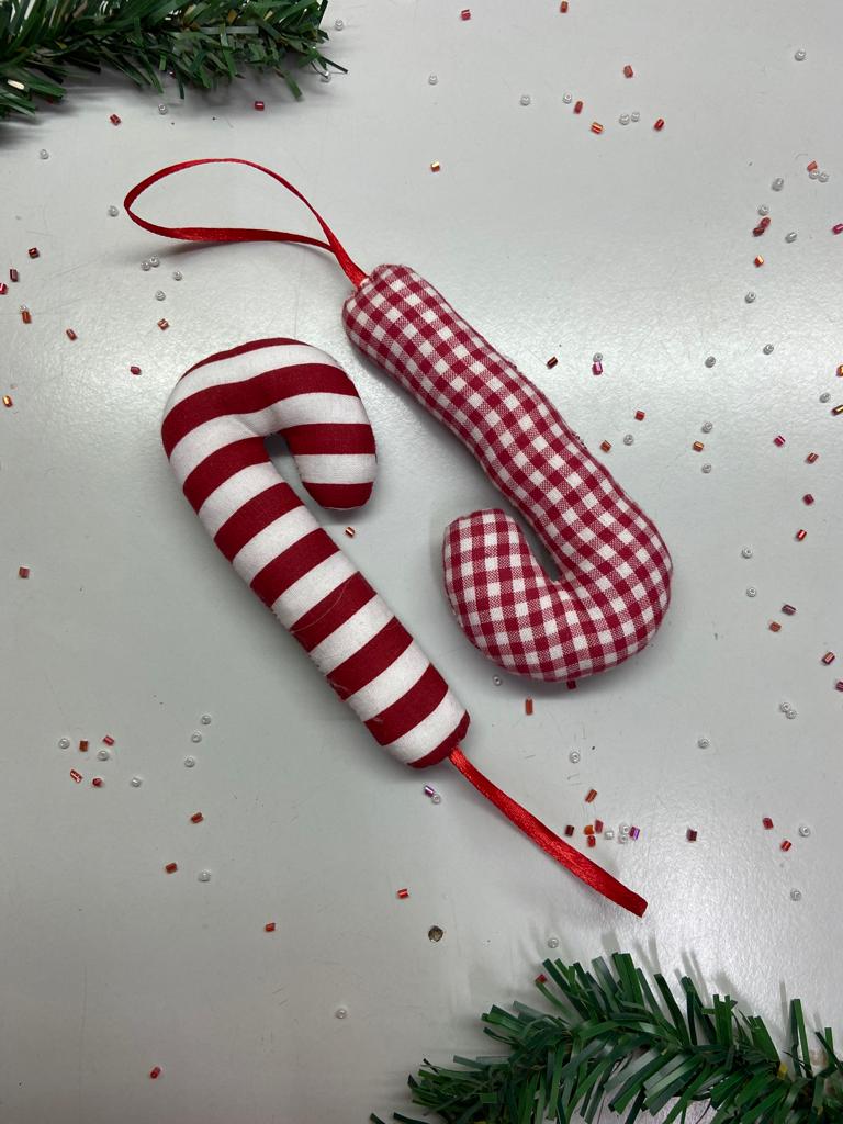 Stripes & Checks Duo Christmas Candy Stick Hangings( Set of 2)