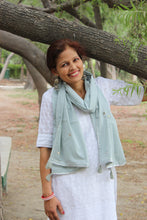 Load image into Gallery viewer, Pastel Blue Mirror Work Mul Cotton Stole

