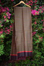 Load image into Gallery viewer, Fall Foliage Striped golden lime Mud Oak  - Handwoven Silk Dupatta
