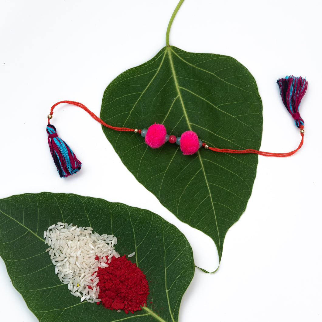 Pink Twin Pom Pom Rakhi